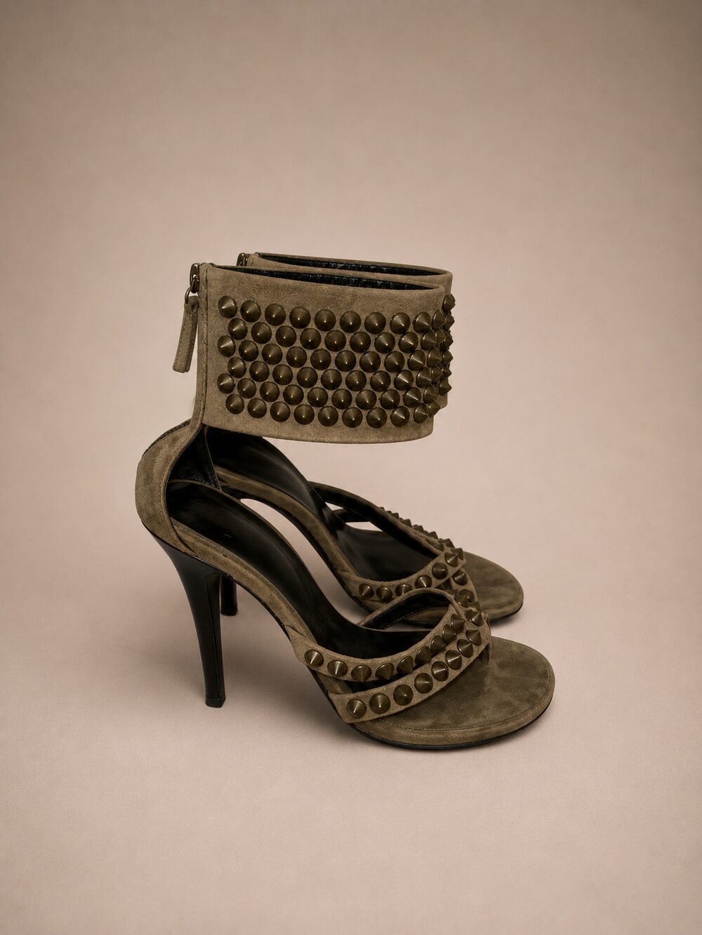 Studded suede ankle-cuff sandals